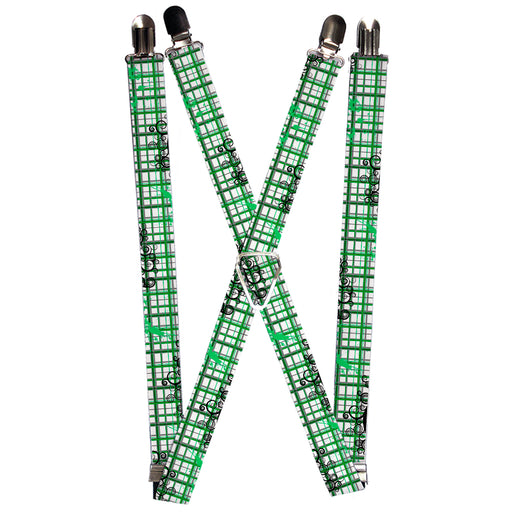 Suspenders - 1.0" - Plaid Curls White/Black/Gray/Green Suspenders Buckle-Down   