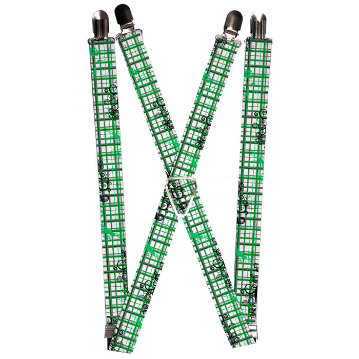 Suspenders - 1.0" - Plaid Curls White/Black/Gray/Green Suspenders Buckle-Down   
