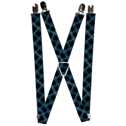 Suspenders - 1.0" - Plaid Black/Turquoise/Gray Suspenders Buckle-Down   