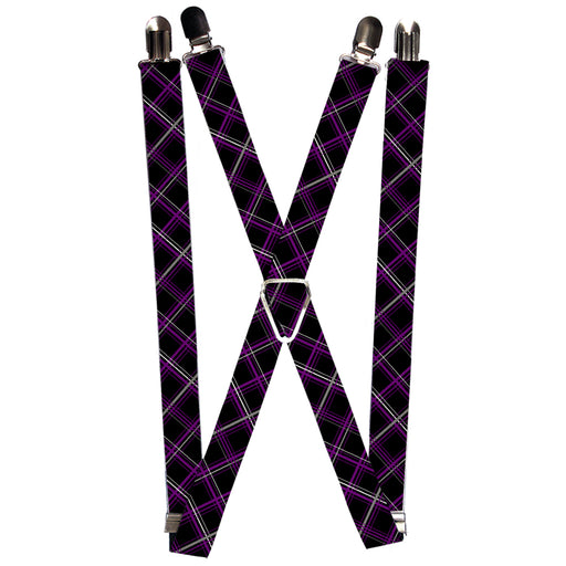 Suspenders - 1.0" - Plaid Black/Purple/Gray Suspenders Buckle-Down   