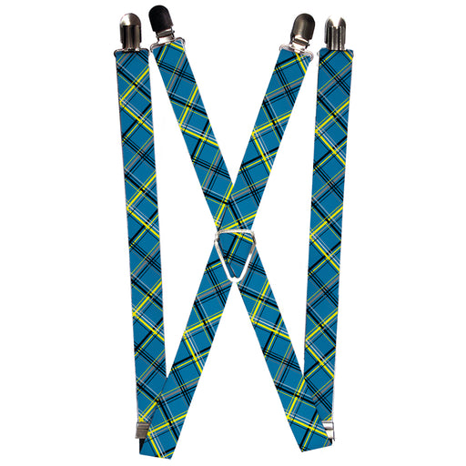 Suspenders - 1.0" - Plaid Turquoise/Yellow/Black/Gray Suspenders Buckle-Down   