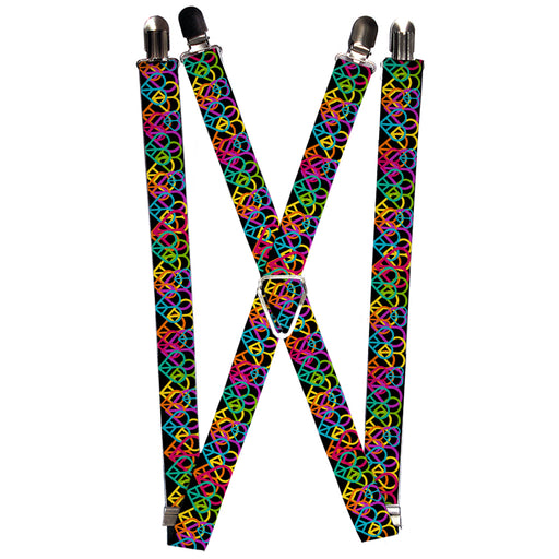 Suspenders - 1.0" - Peace Hearts Stacked Black/Neon Suspenders Buckle-Down   