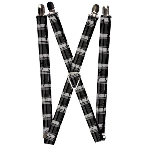 Suspenders - 1.0" - Plaid Weathered Black/Gray/White Suspenders Buckle-Down   