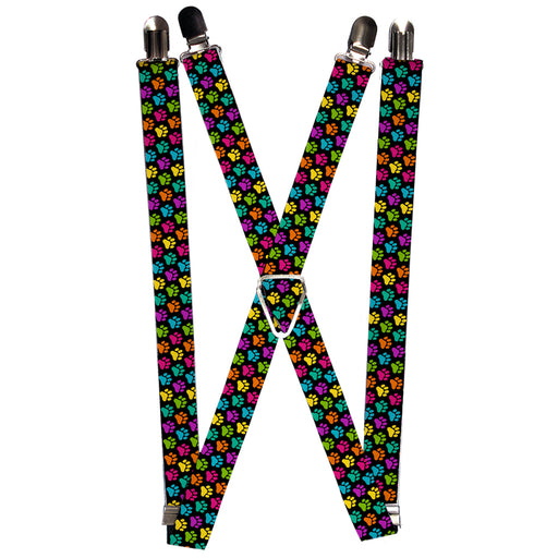 Suspenders - 1.0" - Paw Print Black/Multi Color Suspenders Buckle-Down   
