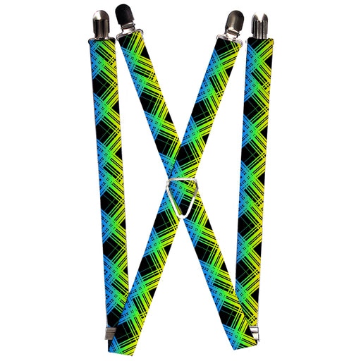 Suspenders - 1.0" - Plaid X Gradient Black/Orange/Green/Blue Suspenders Buckle-Down   