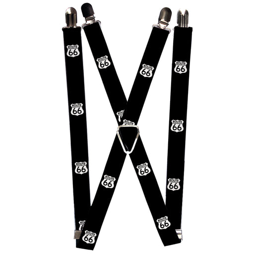 Suspenders - 1.0" - ROUTE 66 Highway Sign Repeat Black/White Suspenders Buckle-Down   