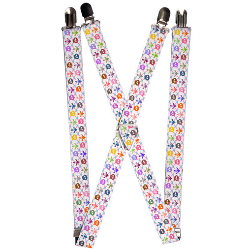 Suspenders - 1.0" - Skull & Fleur-de-Lis White/Multi Color Suspenders Buckle-Down   