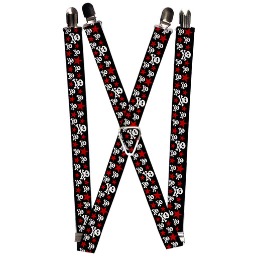 Suspenders - 1.0" - Skulls & Stars Black/White/Red Suspenders Buckle-Down   