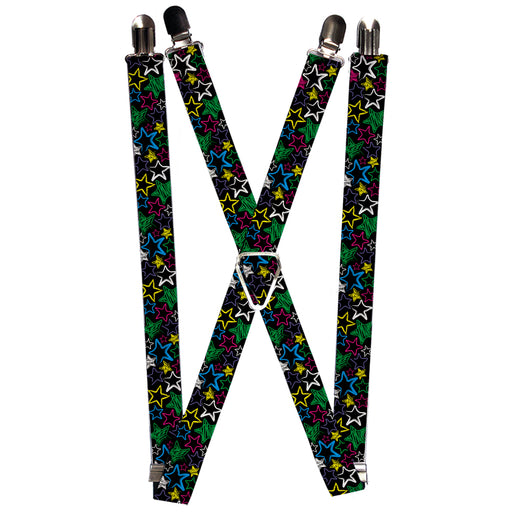 Suspenders - 1.0" - Sketch Stars Black/Multi Color Suspenders Buckle-Down   