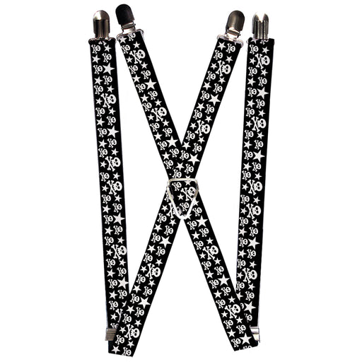 Suspenders - 1.0" - Skulls & Stars Black/White Suspenders Buckle-Down   