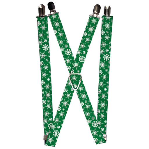 Suspenders - 1.0" - Snowflakes Green/White Suspenders Buckle-Down   