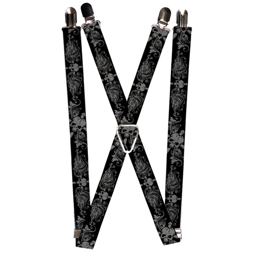 Suspenders - 1.0" - Skull & Dagger w/Filigree Black/Gray Suspenders Buckle-Down   
