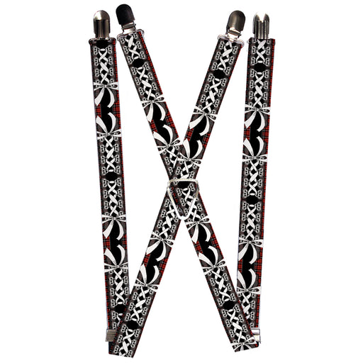 Suspenders - 1.0" - Corset Lace Up w/Bow Red Plaid/Black Suspenders Buckle-Down   