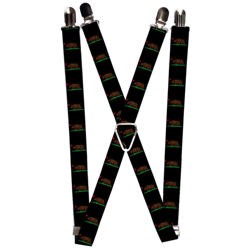 Suspenders - 1.0" - California Flag Bear Black Suspenders Buckle-Down   