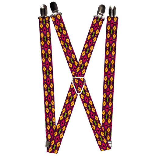 Suspenders - 1.0" - Mini Navajo Purple/Yellow/Pink/Green Suspenders Buckle-Down   