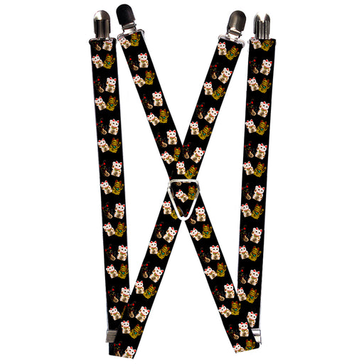 Suspenders - 1.0" - Maneki Neko Lucky Cats Gold/Black/White Suspenders Buckle-Down   