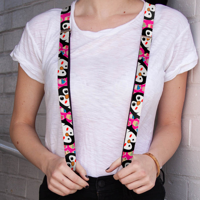 Suspenders - 1.0" - Penguins w/Cupcakes Fuchsia/Multi Color Suspenders Buckle-Down   