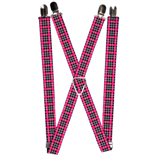 Suspenders - 1.0" - Plaid Black/Gray/Fuchsia Suspenders Buckle-Down   