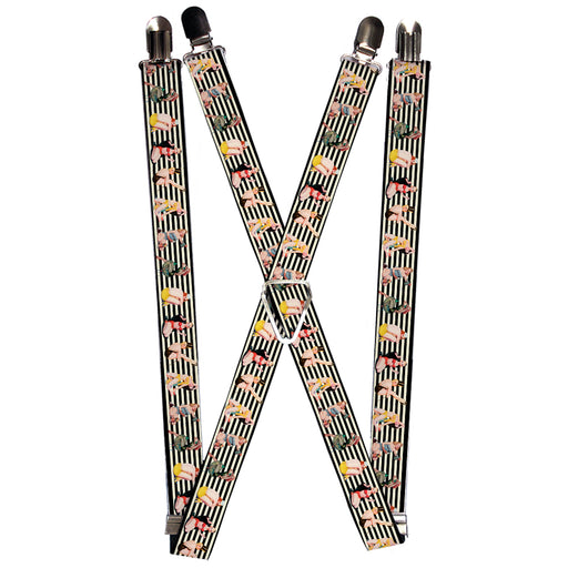 Suspenders - 1.0" - Pin Up Girl Poses Stripe Black/White Suspenders Buckle-Down   