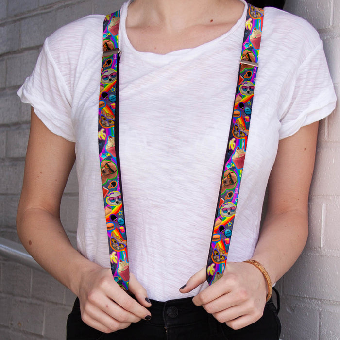 Suspenders - 1.0" - Pets & Snacks Rainbow Collage Suspenders Buckle-Down   