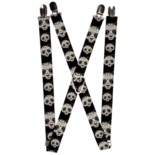 Suspenders - 1.0" - Panda Bear Sugar Skull Black/White Suspenders Buckle-Down   