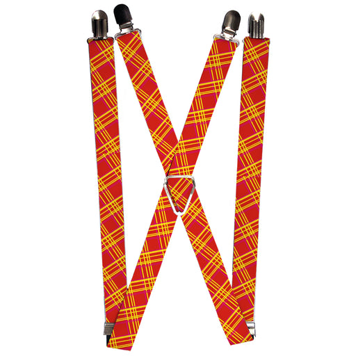 Suspenders - 1.0" - Plaid X4 Fluorescent Oranges/Pinks/Yellow Suspenders Buckle-Down   