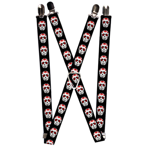 Suspenders - 1.0" - Sugar Skulls Black/White/Red Suspenders Buckle-Down   