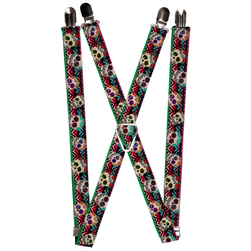 Suspenders - 1.0" - Sugar Skulls Zarape Multi Color Suspenders Buckle-Down   