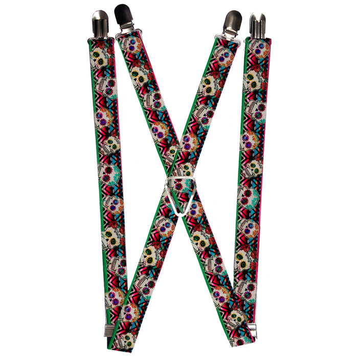 Suspenders - 1.0" - Sugar Skulls Zarape Multi Color Suspenders Buckle-Down   