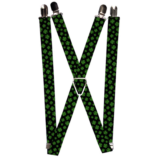 Suspenders - 1.0" - St. Pat's Clovers Scattered Black/Green Suspenders Buckle-Down   