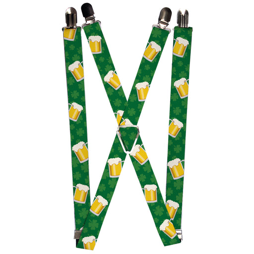 Suspenders - 1.0" - St. Pat's Clovers/Beer Mugs Greens Suspenders Buckle-Down   