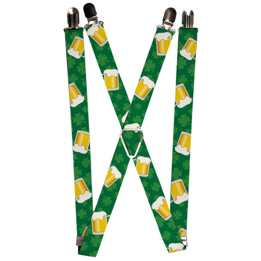 Suspenders - 1.25" - St. Pat's Clovers/Beer Mugs Greens Suspenders Buckle-Down   