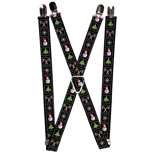 Suspenders - 1.0" - Christmas Blocks Black/White/Multi Color Suspenders Buckle-Down   
