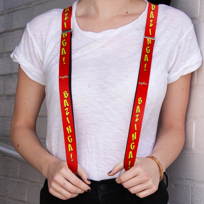 Suspenders - 1.0" - BAZINGA! Red Gold Suspenders The Big Bang Theory   
