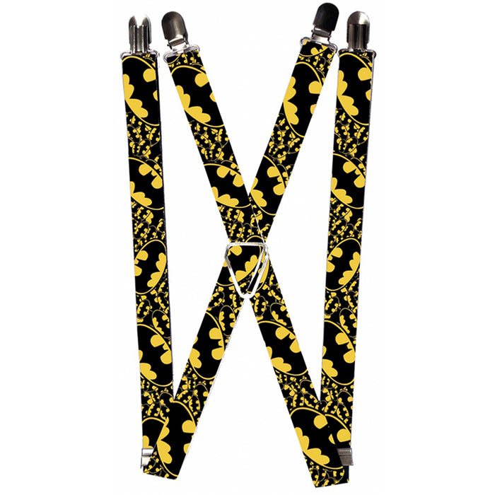 Suspenders - 1.0" - Bat Signals Stacked w CLOSE-UP Yellow Black Suspenders DC Comics   