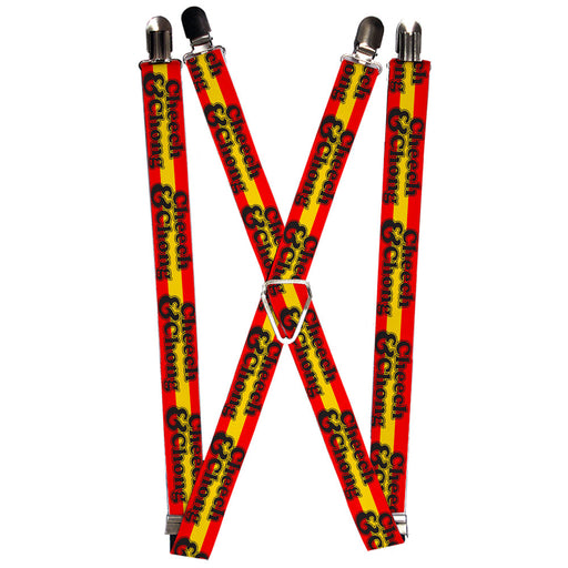 Suspenders - 1.0" - CHEECH & CHONG Text Logo Stripe Red Yellow Black Suspenders Cheech & Chong   