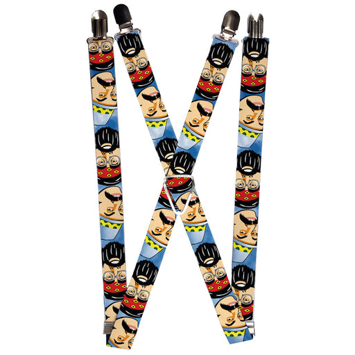 Suspenders - 1.0" - Cheech & Chong Caricature Faces3 Tie Dye Blues Suspenders Cheech & Chong   