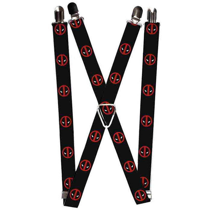 MARVEL DEADPOOL Suspenders - 1.0" - Deadpool Logo Black Red White Suspenders Marvel Comics   
