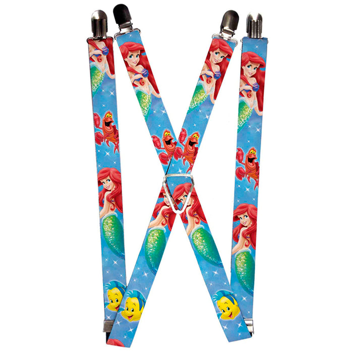 Suspenders - 1.0" - Ariel, Flounder & Sebastian Sparkles Blue Suspenders Disney   