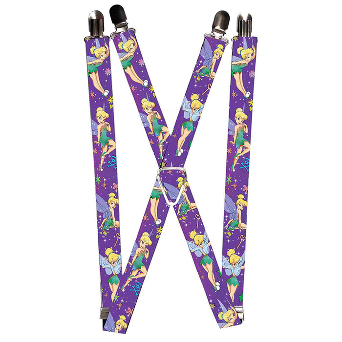Suspenders - 1.0" - Tinker Bell Poses Flowers Stars Skull Purple Suspenders Disney   
