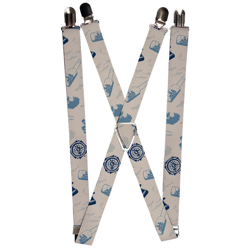 Suspenders - 1.0" - Pirates Nautical Elements White Blues Suspenders Disney   