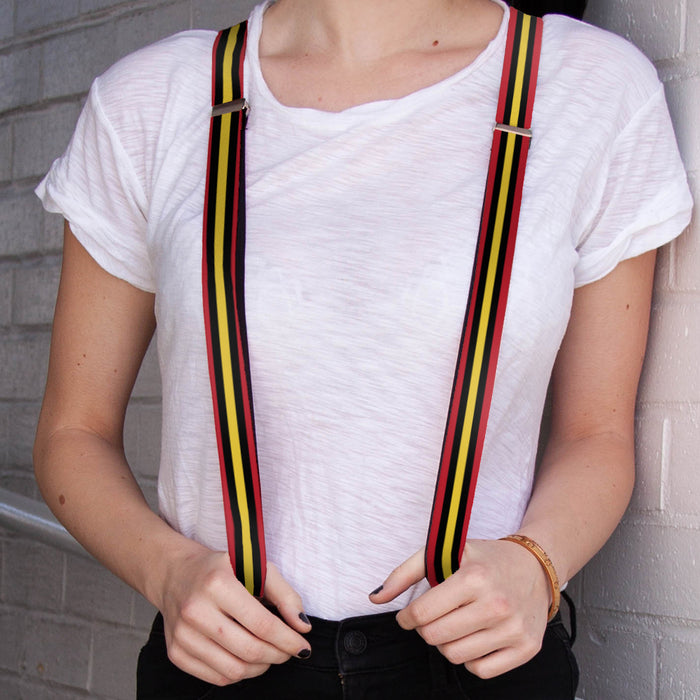 Suspenders - 1.0" - Mickey Mouse Stripes Head Silhouette Red Black Yellow White Suspenders Disney   