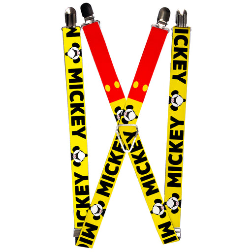 Suspenders - 1.0" - MICKEY Smiling Up Pose Flip Buttons Yellow Black Red Suspenders Disney   