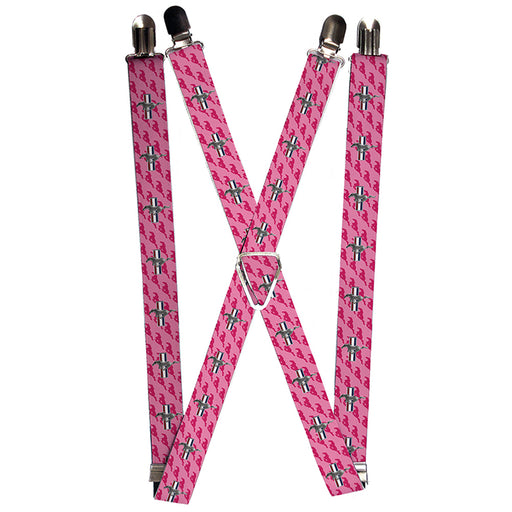 Suspenders - 1.0" - Ford Mustang w Bars w Text PINK LOGO REPEAT Suspenders Ford   