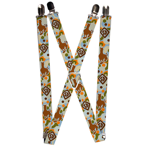 Suspenders - 1.0" - Scooby Doo Pose Silhouette SD Dog Tag Dots Blue Tan Orange Olive Browns Suspenders Scooby Doo   