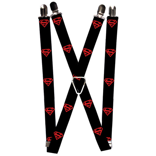 Suspenders - 1.0" - Superboy Shield Black Red Suspenders DC Comics   
