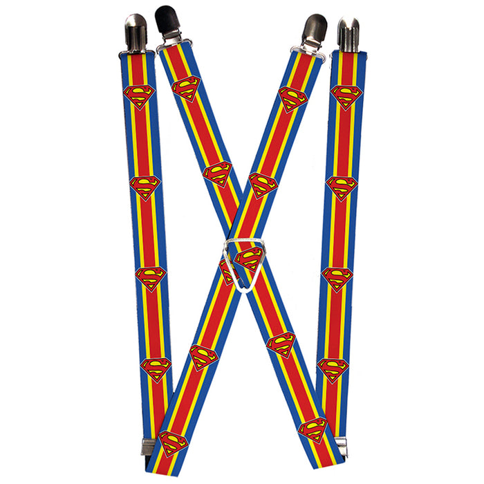 Suspenders - 1.0" - Superman Shield Stripe Blue Yellow Red Suspenders DC Comics   