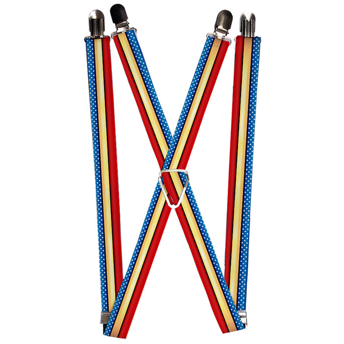 Suspenders - 1.0" - Wonder Woman Stripe Stars Red Gold Blue White Suspenders DC Comics   