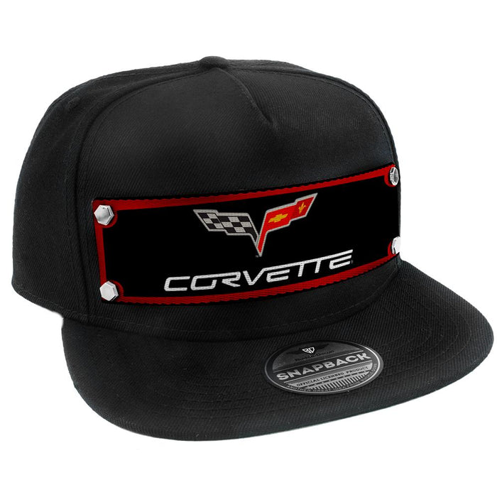 Embellishment Trucker Hat BLACK - Full Color Strap - C6 CORVETTE Logo Red/Black/Gray/White Trucker Hats GM General Motors   