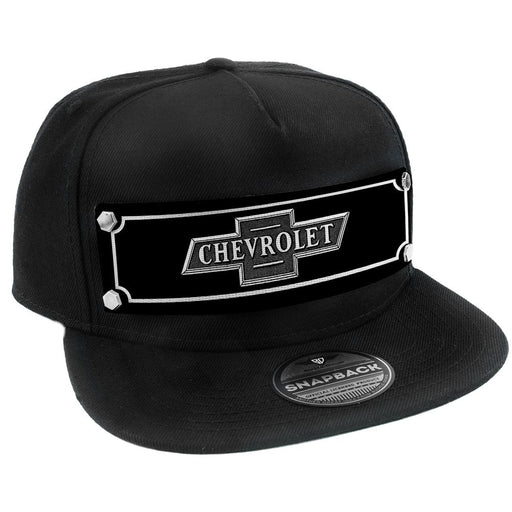 Embellishment Trucker Hat BLACK - Full Color Strap - CHEVROLET Bowtie Emblem Black/White Trucker Hats GM General Motors   